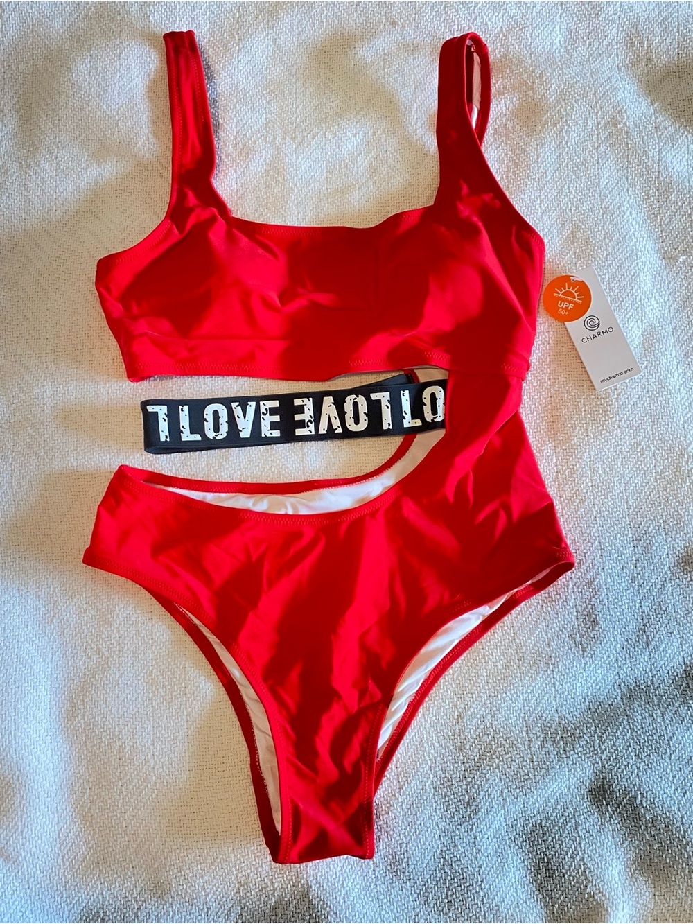 NWT Red Cutout One-Piece Swimsuit with 'LOVE' Waistband